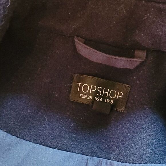 TOP SHOP BLUE cotton blend peacoat women's 4 preppy missing hood - Picture 6 of 12